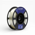 Clear PLA+ filament spool from Patron 3D Filaments, showcasing the transparent plastic material and spool design.