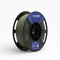 Olive green matte PLA filament by Patron 3D Filaments, showing the spool with the textured matte olive green 3D printing filament