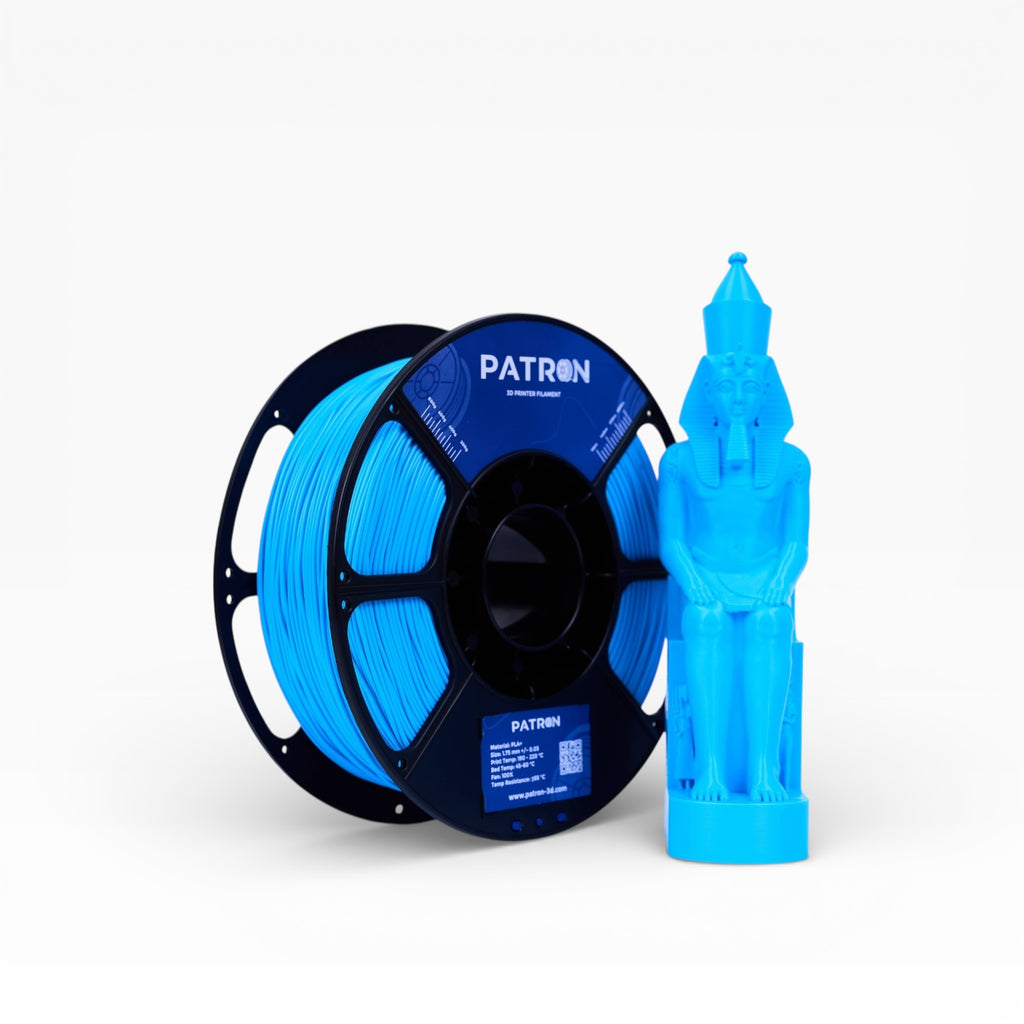 Baby blue PLA+ filament spool from My Store, showcasing a smooth texture and vibrant color for 3D printing projects.