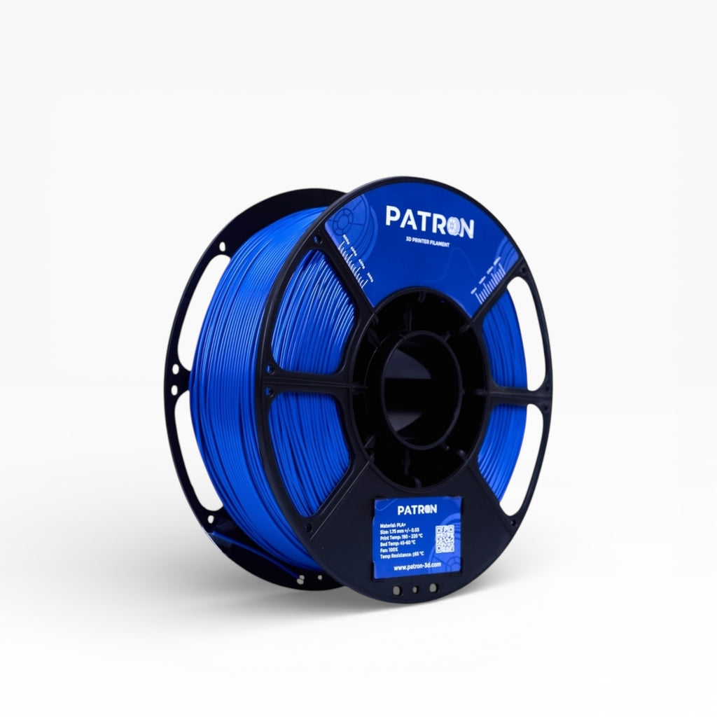 Blue PLA+ filament spool from My Store, showing the vibrant filament roll in a clear view.