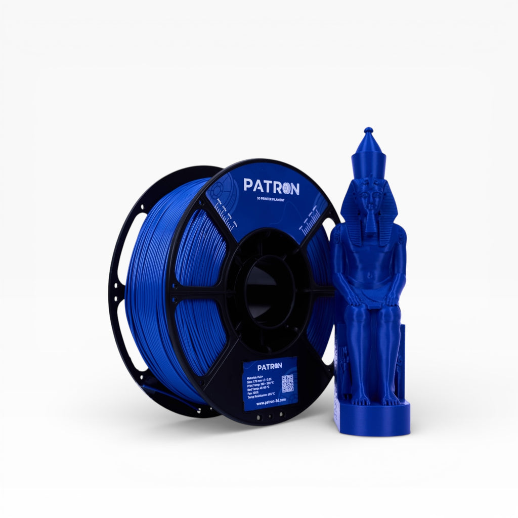 Blue PLA+ filament spool from My Store, showcasing vibrant blue 3D printing filament with a clear plastic spool.