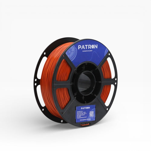 Brick PLA+ filament spool from My Store, showing vibrant orange 3D printing filament on a spool.