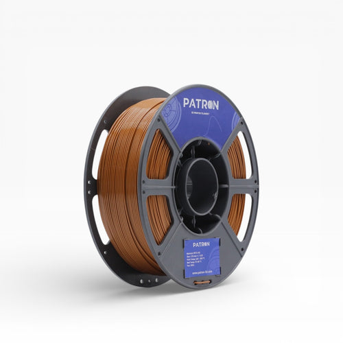 Brown PETG HS filament spool from My Store, showing a close-up of the brown plastic filament wound on a spool.