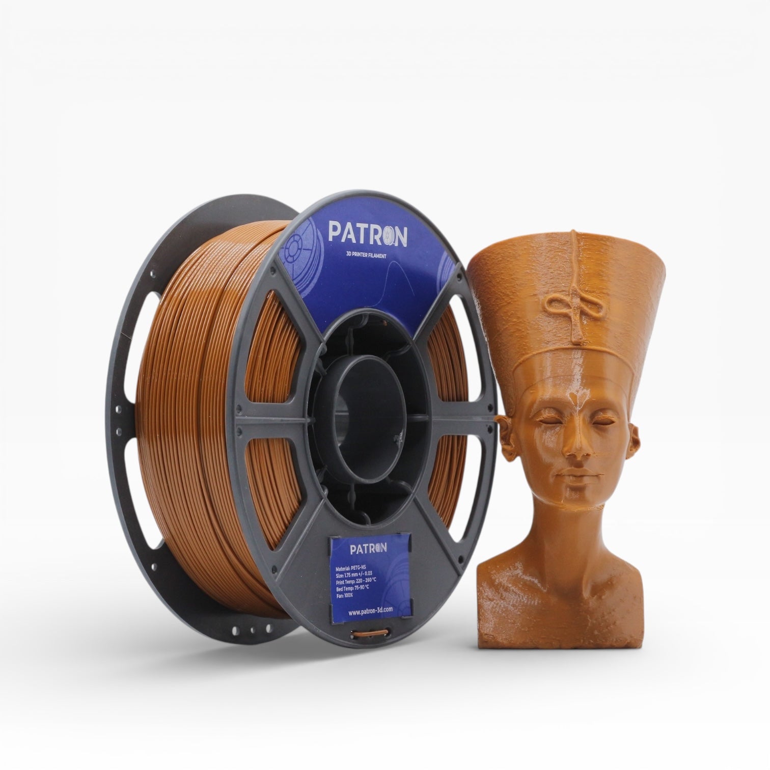 Brown PETG HS filament roll from My Store, showcasing the textured surface and rich brown color for 3D printing projects.