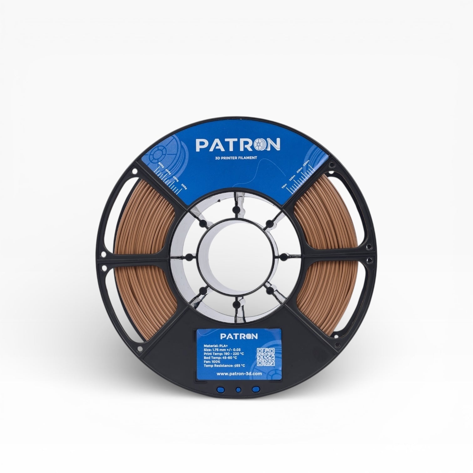 Brown PLA+ filament spool from My Store, showing the coiled filament on a white background.