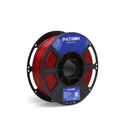 Burgundy PLA+ filament spool from My Store, showing the vibrant 3D printing filament coiled neatly on a spool.