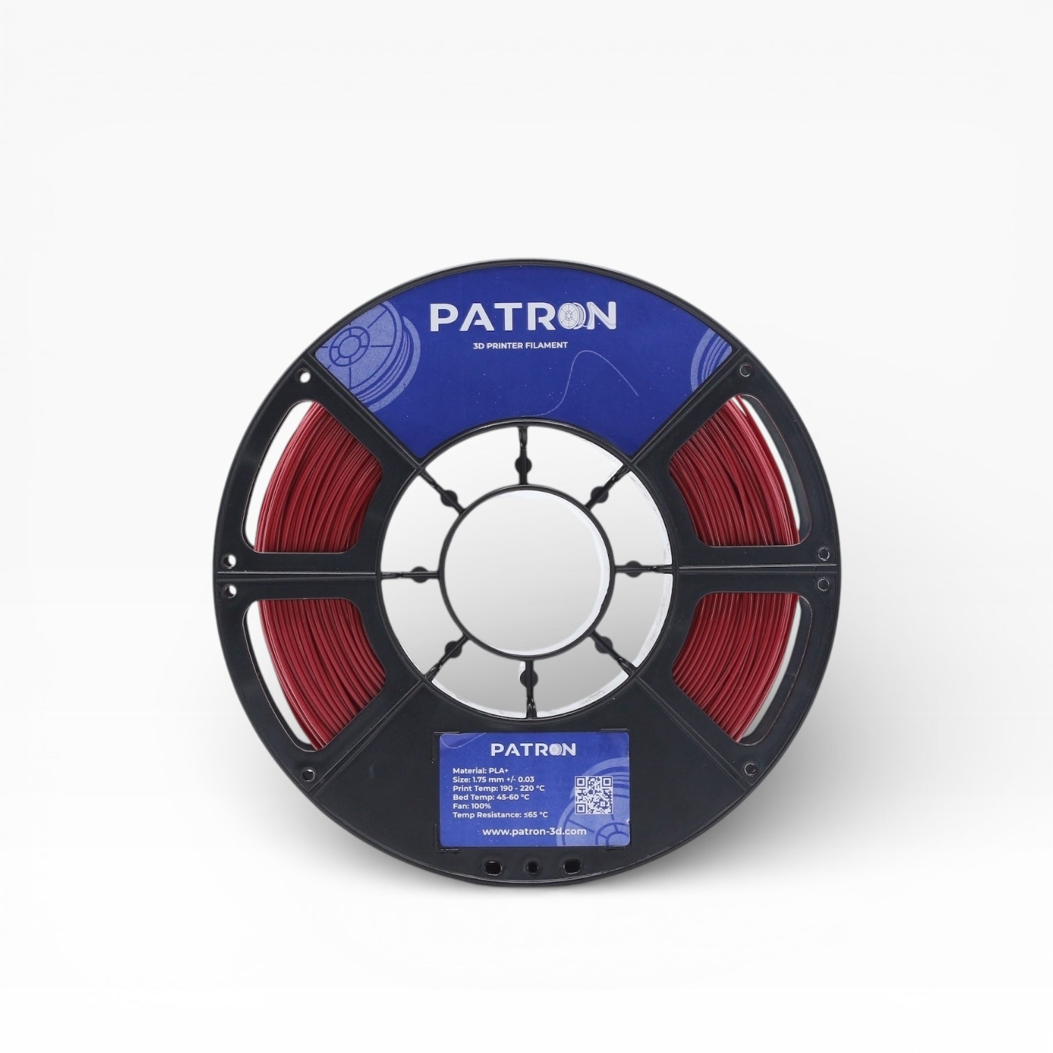 Burgundy My Store PLA+ 3D printing filament spool, showcasing the vibrant color and filament texture.