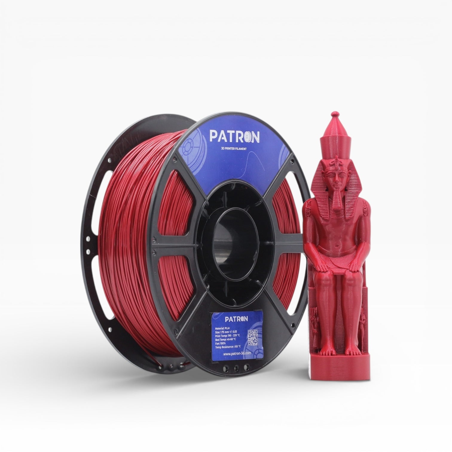 Burgundy PLA+ filament spool from My Store, showing the vibrant 3D printing filament in a clear view.