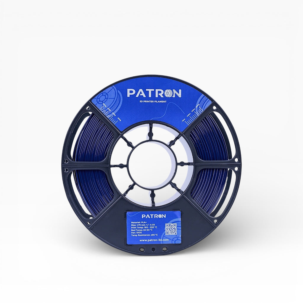 Dark blue PLA+ filament spool from My Store, showing the full roll with vibrant blue color and clear labeling.