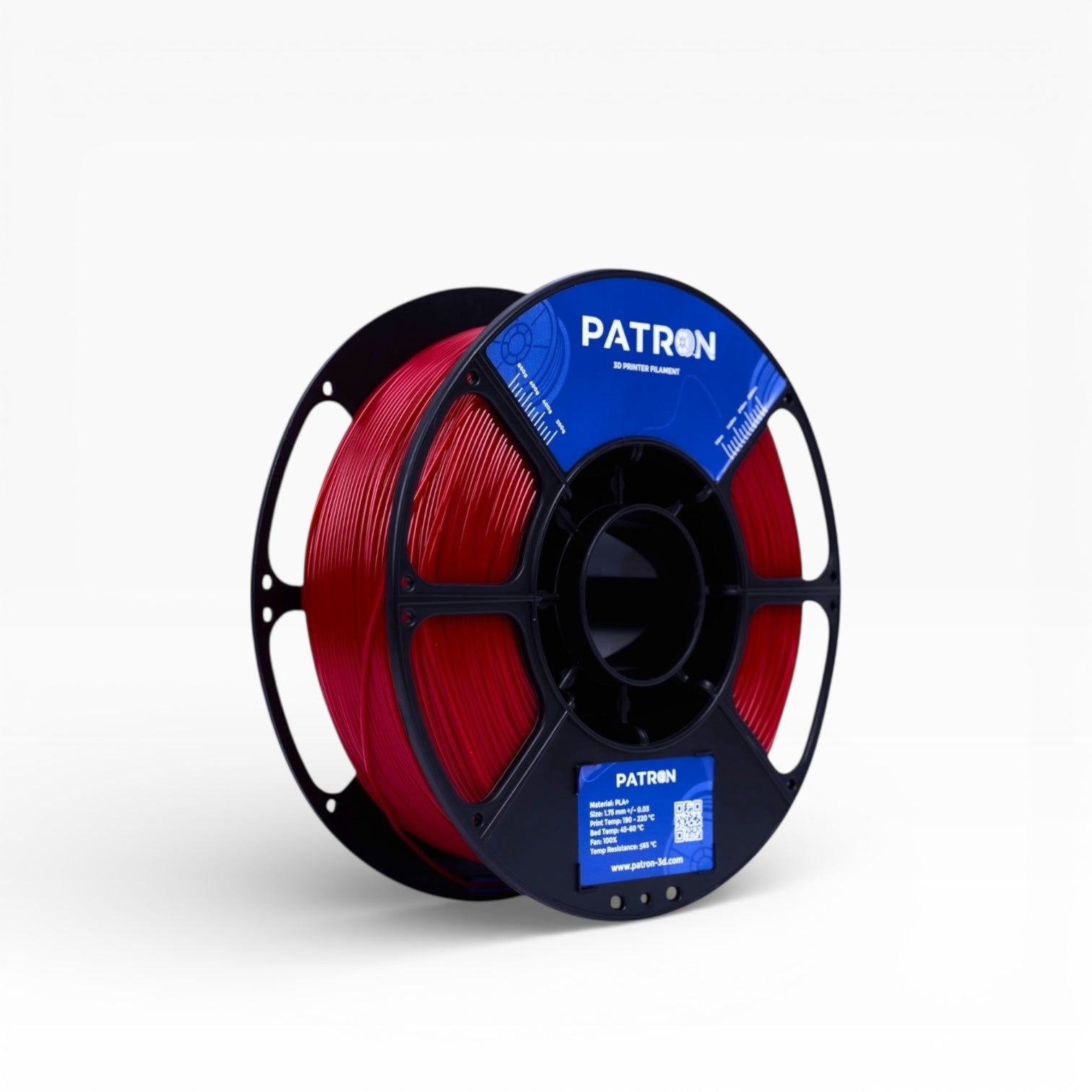 Fire engine red PLA+ filament spool from My Store, showcasing vibrant red 3D printing filament on a white background.