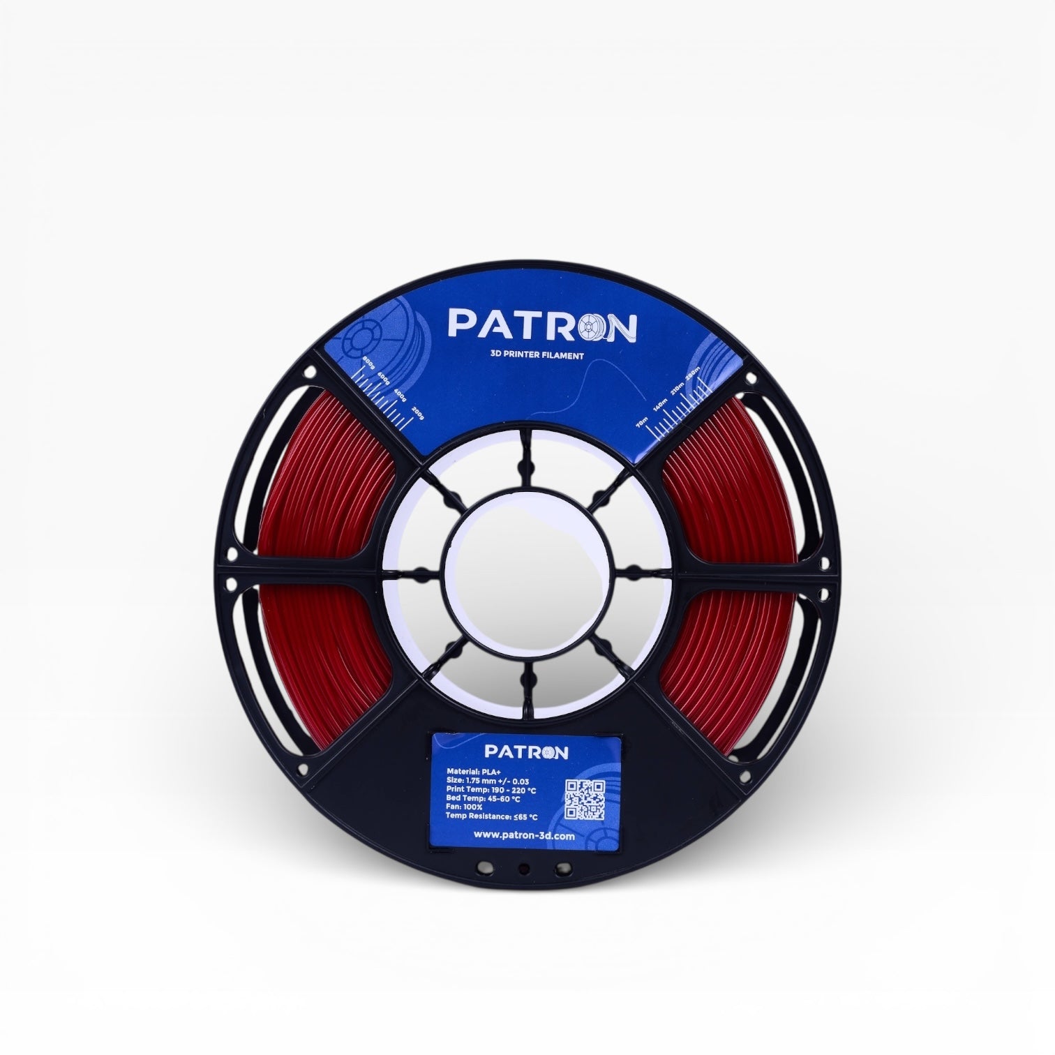 Red Fire Engine PLA+ filament spool from My Store, showcasing bright red 3D printing filament on a reel.