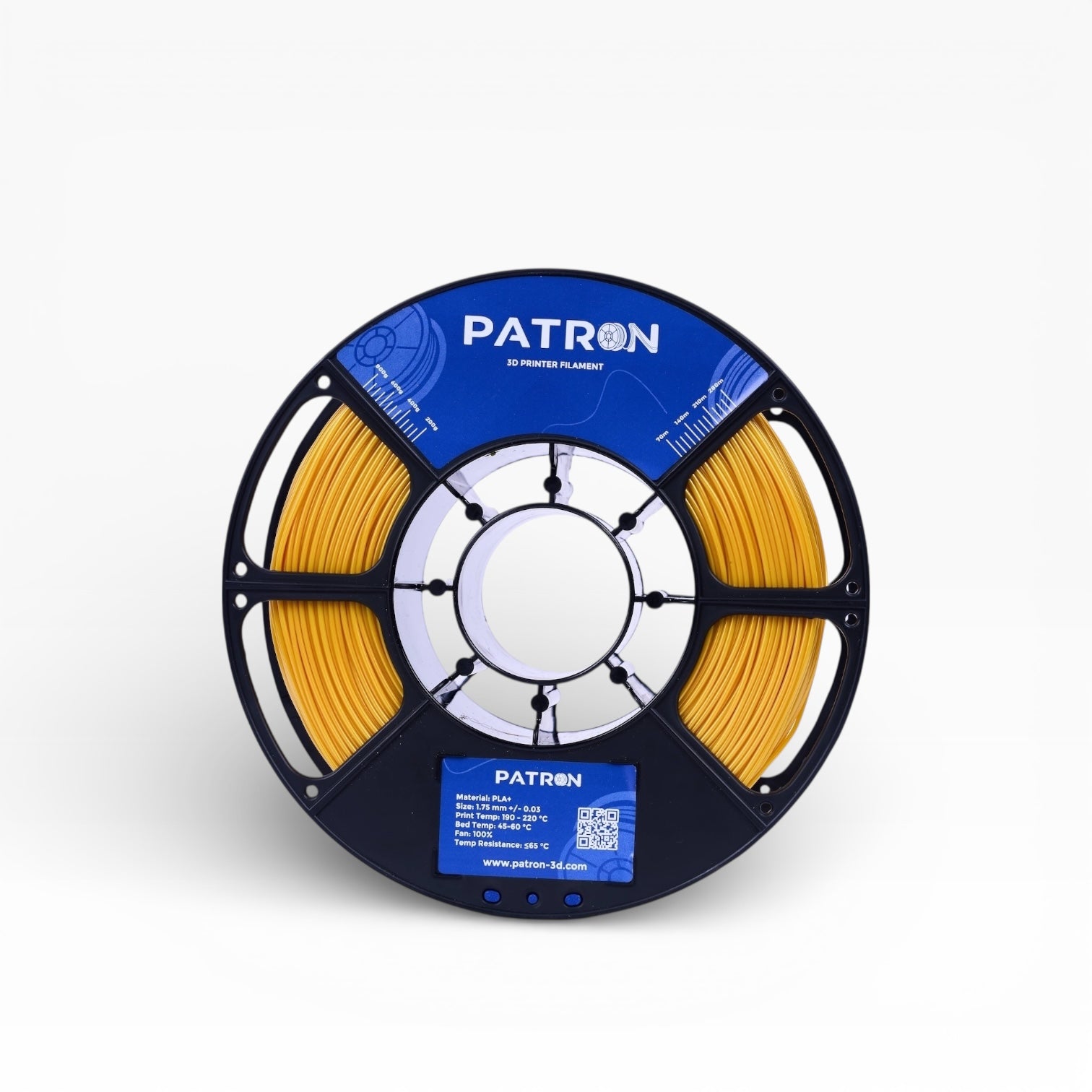 Shiny gold PLA+ filament spool for 3D printing from My Store, showcasing the bright and smooth filament material.