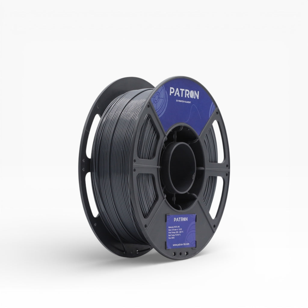 Grey PETG HS filament spool from My Store, showing a close-up of the 3D printing filament wound on the reel.