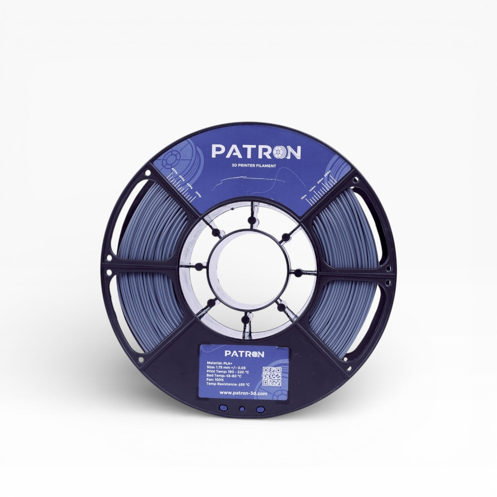 Gray PLA+ filament for 3D printing, by My Store, shown in a clear image highlighting the filament spool and material texture.
