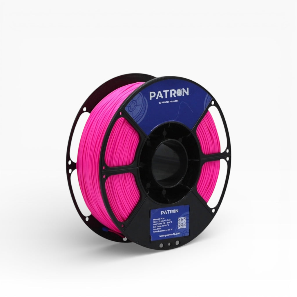 Neon Pink PLA+ filament spool by My Store, showing vibrant pink filament wound on a spool for 3D printing.