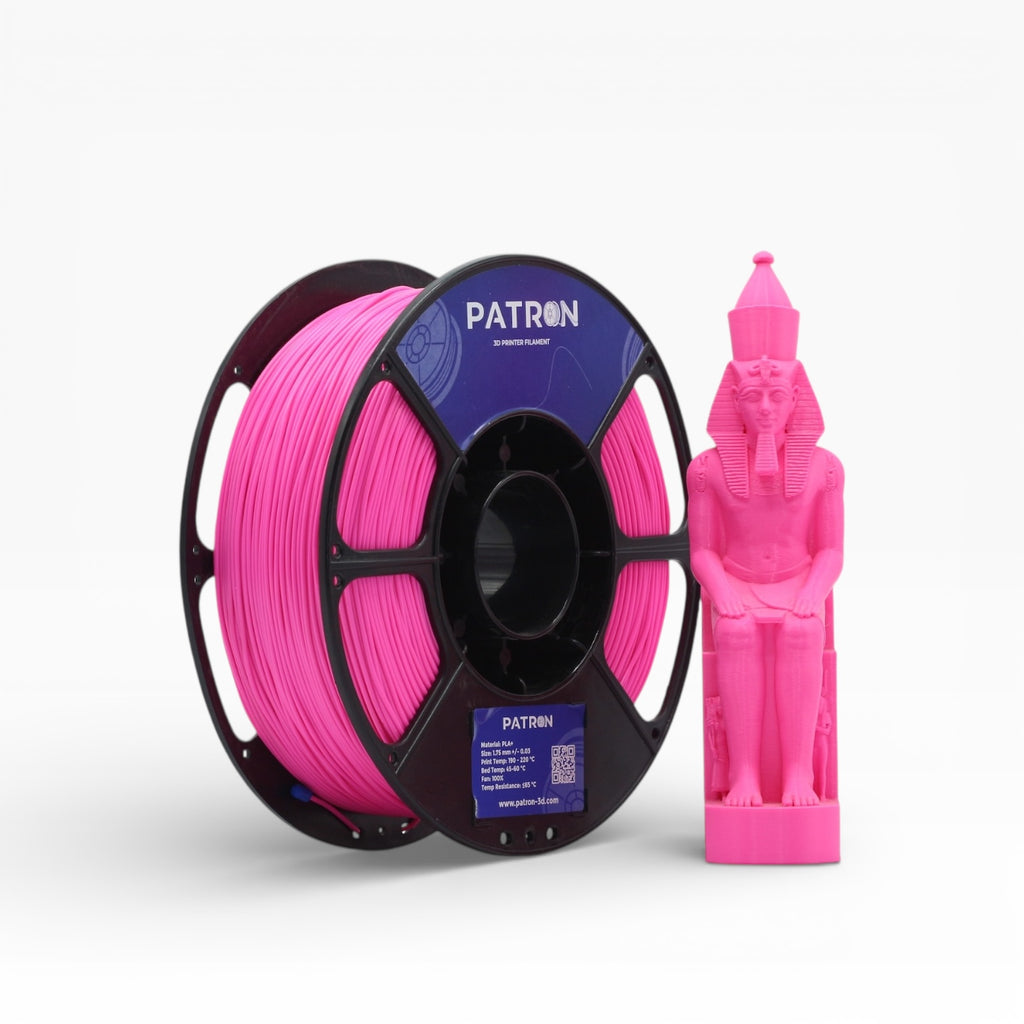Neon pink PLA+ filament spool from My Store, showing vibrant pink filament coiled on a spool for 3D printing.