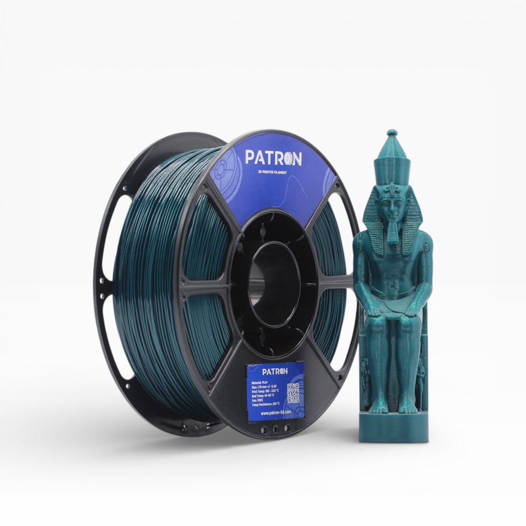 Green Oil PLA+ filament spool from My Store, showing vibrant green filament coiled in a clear plastic spool for 3D printing.