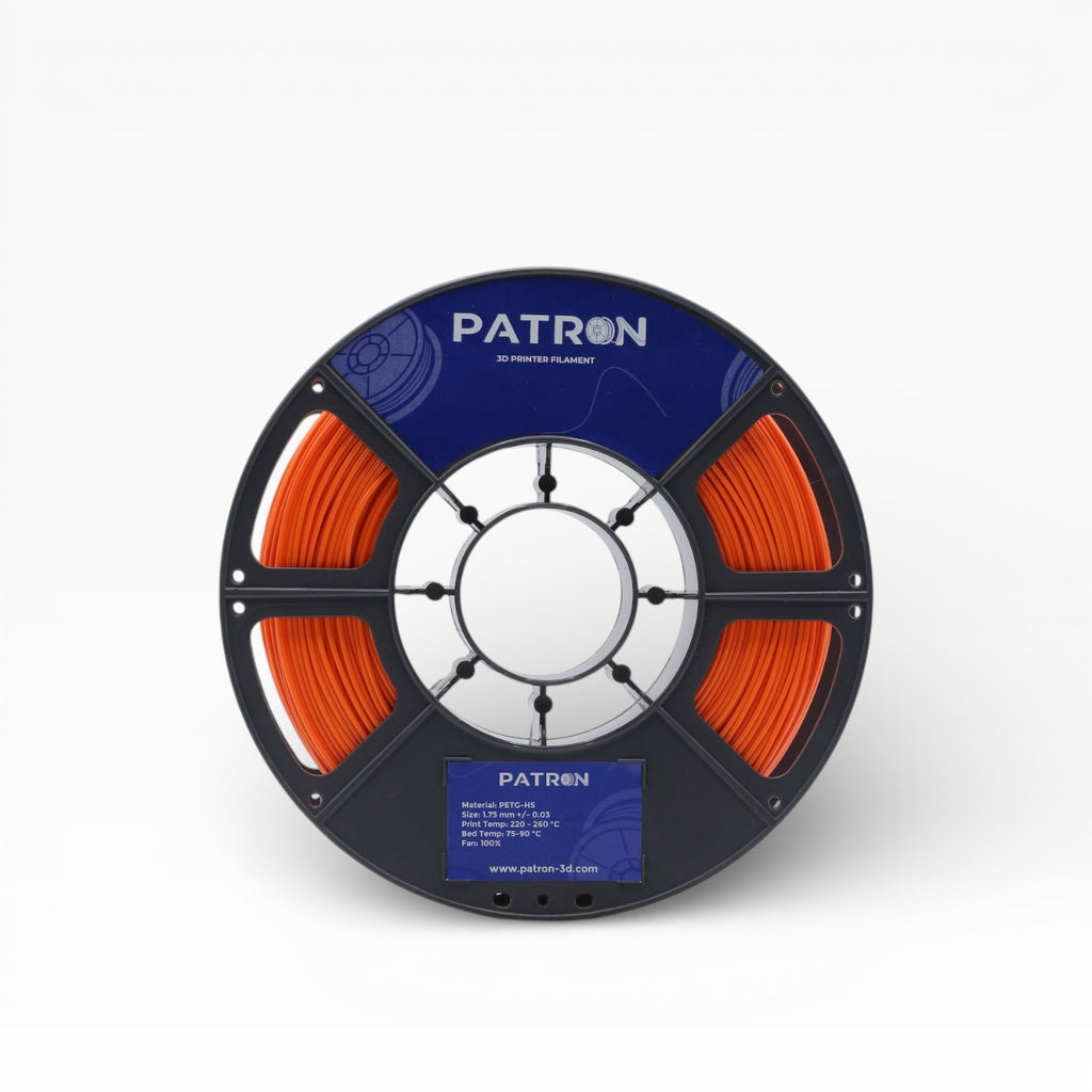 Orange PETG HS filament spool from My Store, showcasing vibrant orange color and detailed view of the filament.