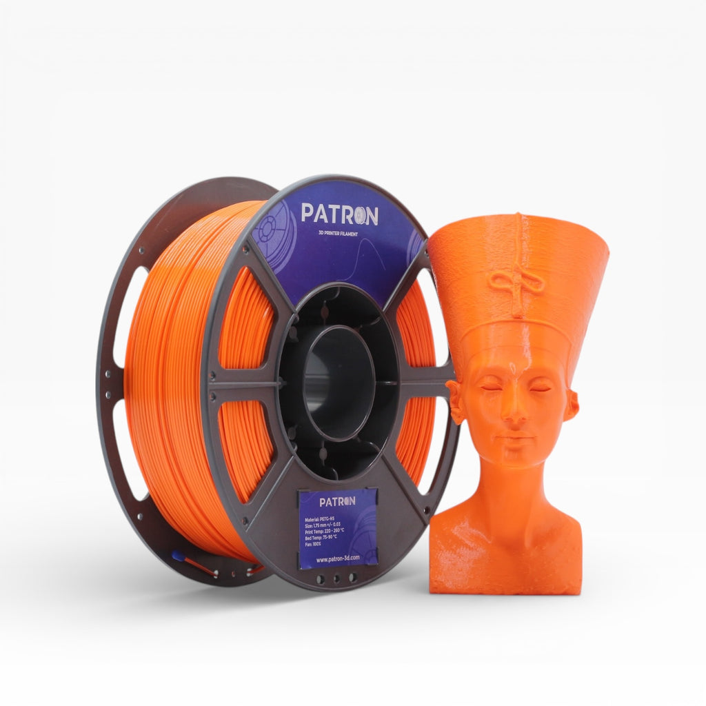 Orange PETG HS filament spool from My Store, showing bright orange filament coiled on a spool for 3D printing.