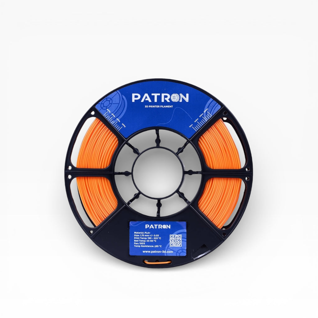 Orange PLA+ filament spool from My Store, showing the bright orange 3D printing filament coiled in a clear view.