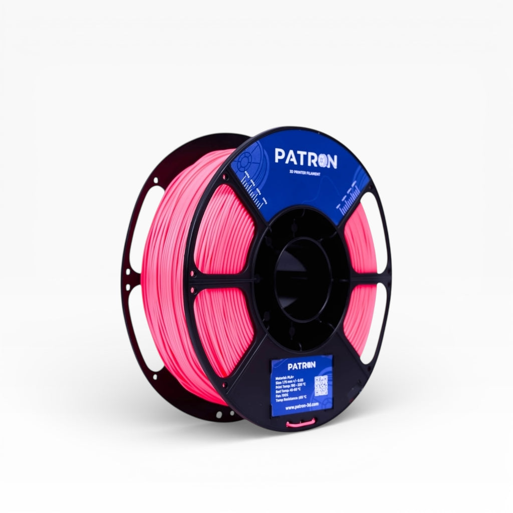 Pink PLA+ filament spool from My Store, showing vibrant pink 3D printing filament ready for use.