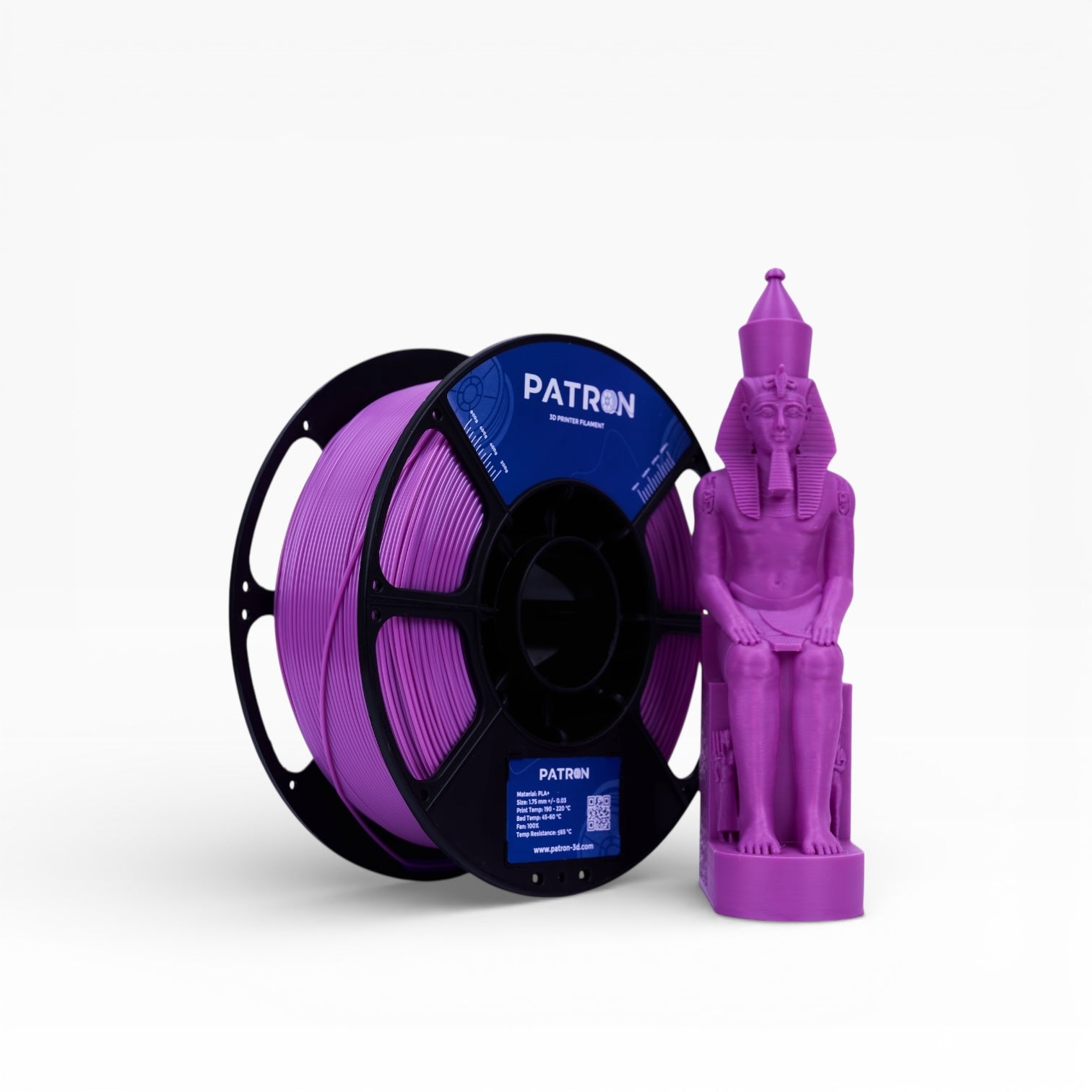 Purple PLA+ filament spool from My Store, showing vibrant purple plastic filament for 3D printing.