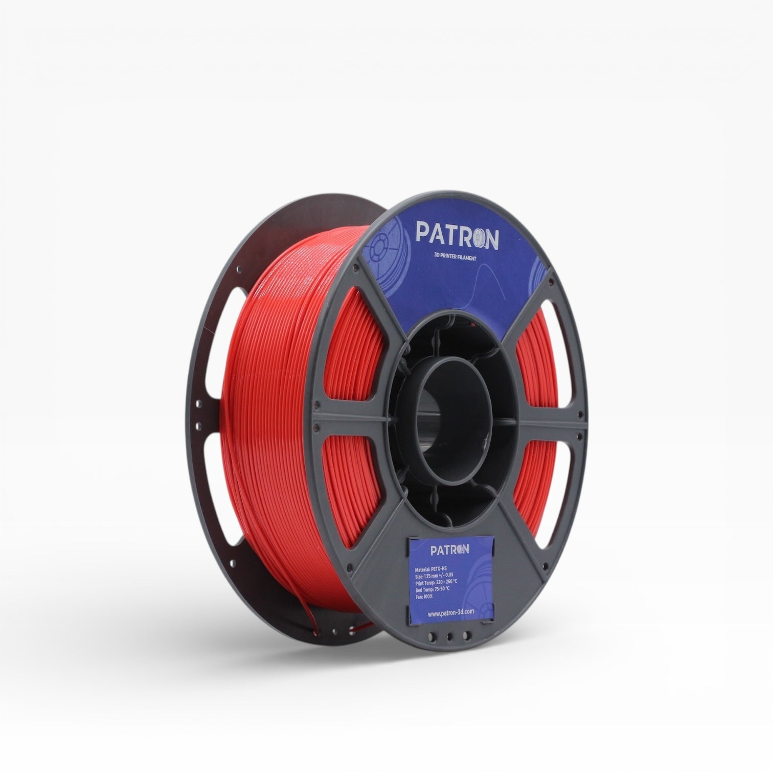 Red PETG HS filament spool from My Store, showing vibrant red 3D printing filament with clear labeling and packaging.