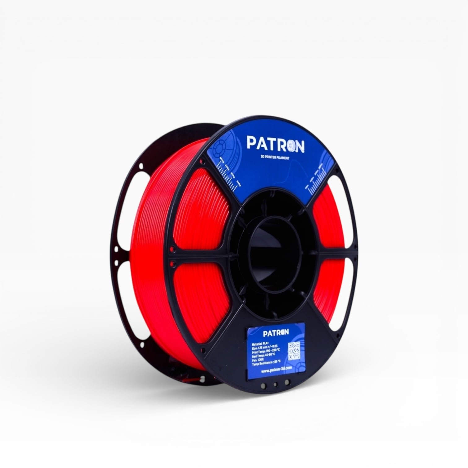 Red PLA+ filament spool from My Store, showing the bright red 3D printing filament on a spool, ready for 3D printing projects.