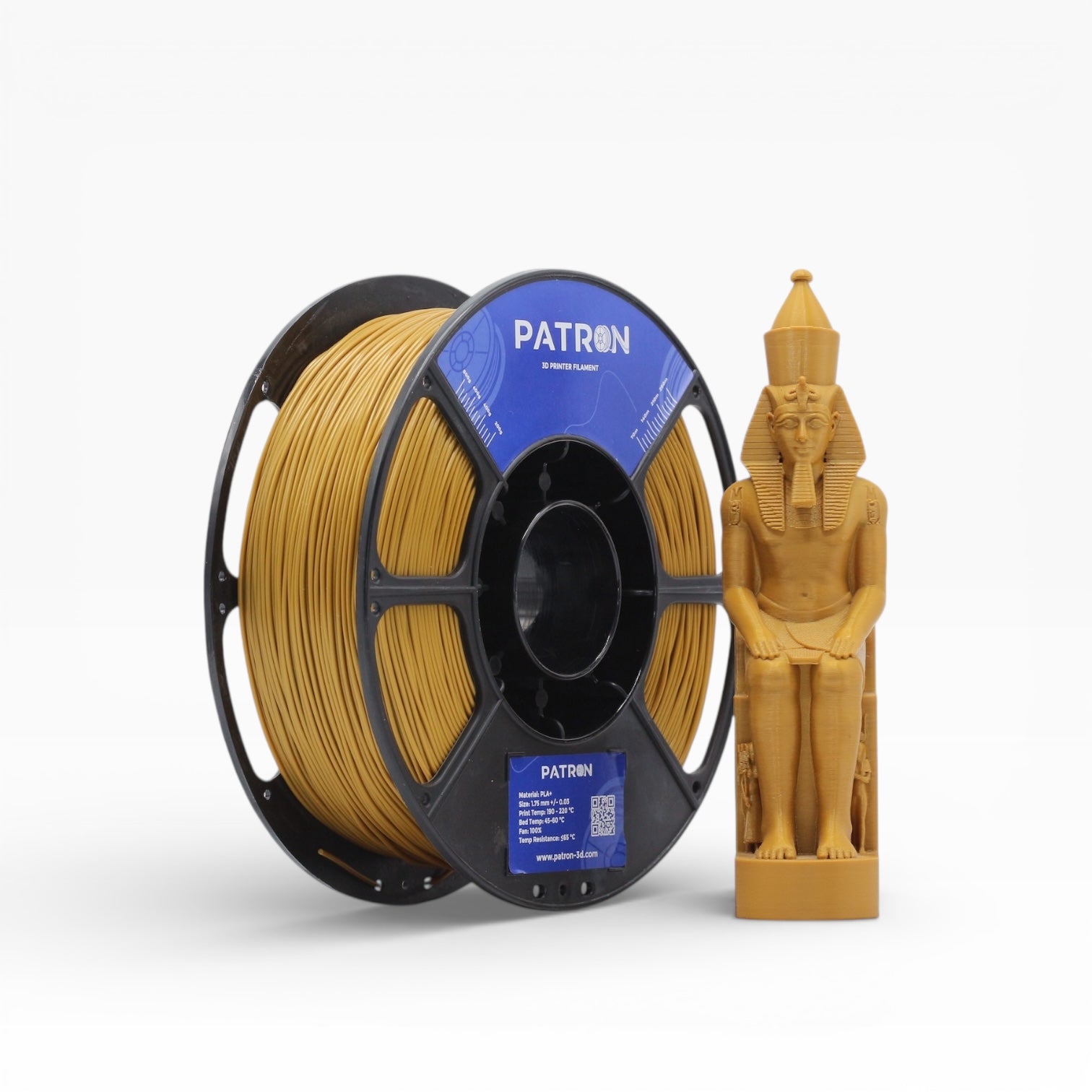 Royal Gold PLA+ filament spool from My Store, showcasing vibrant gold-colored 3D printing filament for high-quality prints