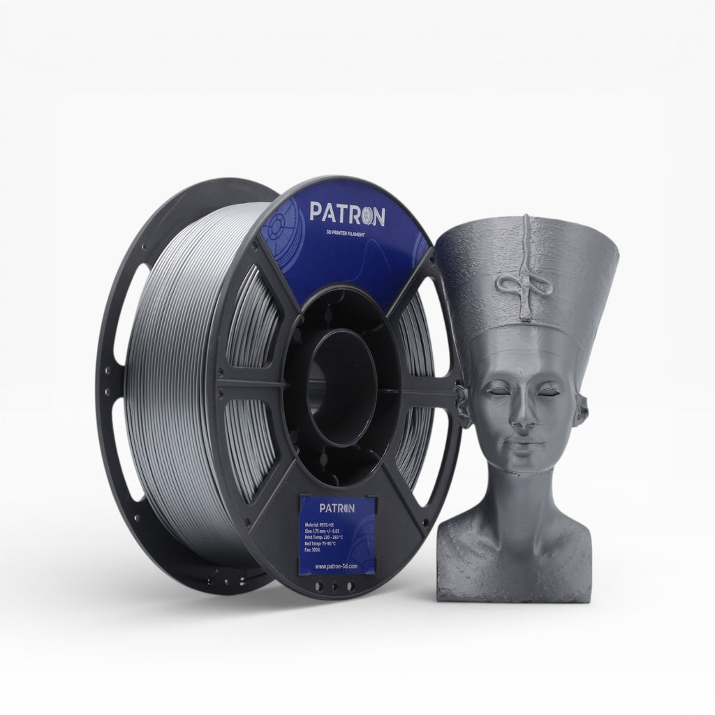 Silver PETG HS 3D printing filament spool from My Store, showing the shiny silver filament coiled neatly on a spool.