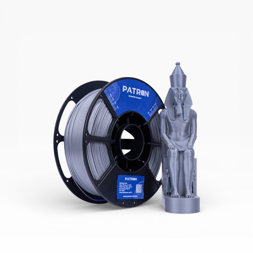 Silver PLA+ filament spool from My Store, showing the shiny, smooth filament ready for 3D printing.