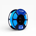 Sky blue PLA+ filament for 3D printing, showing a spool of vibrant blue filament with a clear label and spool core.