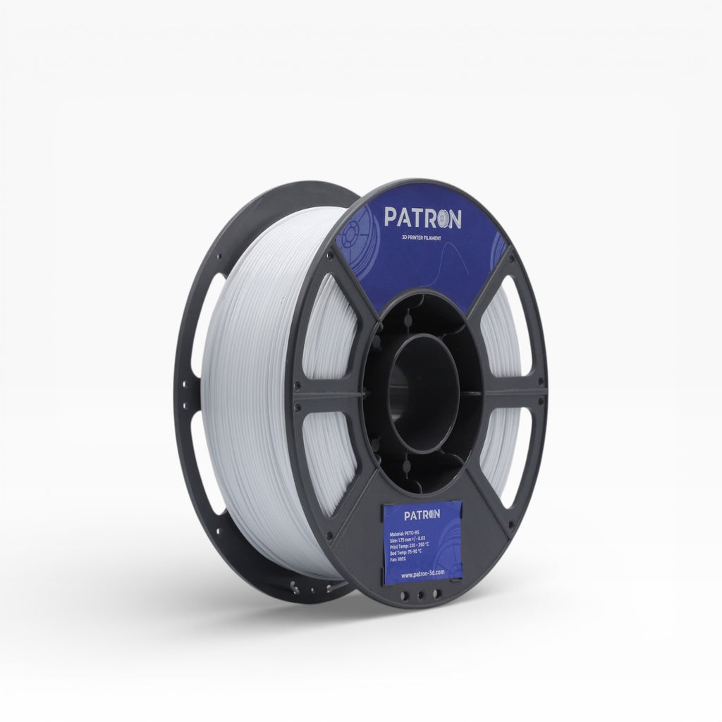 White PETG HS filament spool from My Store, showing the roll of transparent white 3D printing filament on a spool.