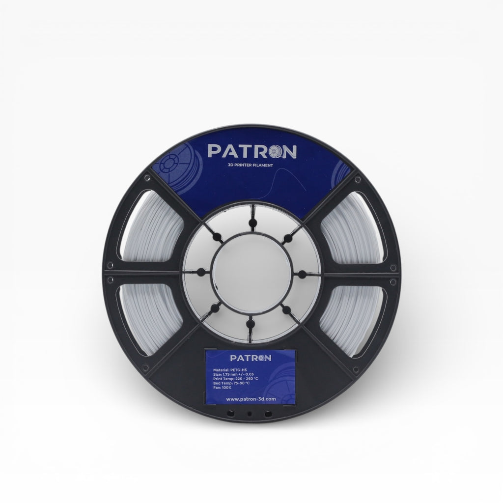 White PETG HS filament spool from My Store, showing the filament roll with white, glossy PETG material ready for 3D printing.