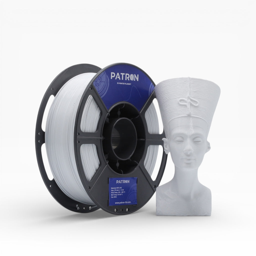 White PETG HS filament spool from My Store, showing the smooth, white filament wrapped on a reel for 3D printing.