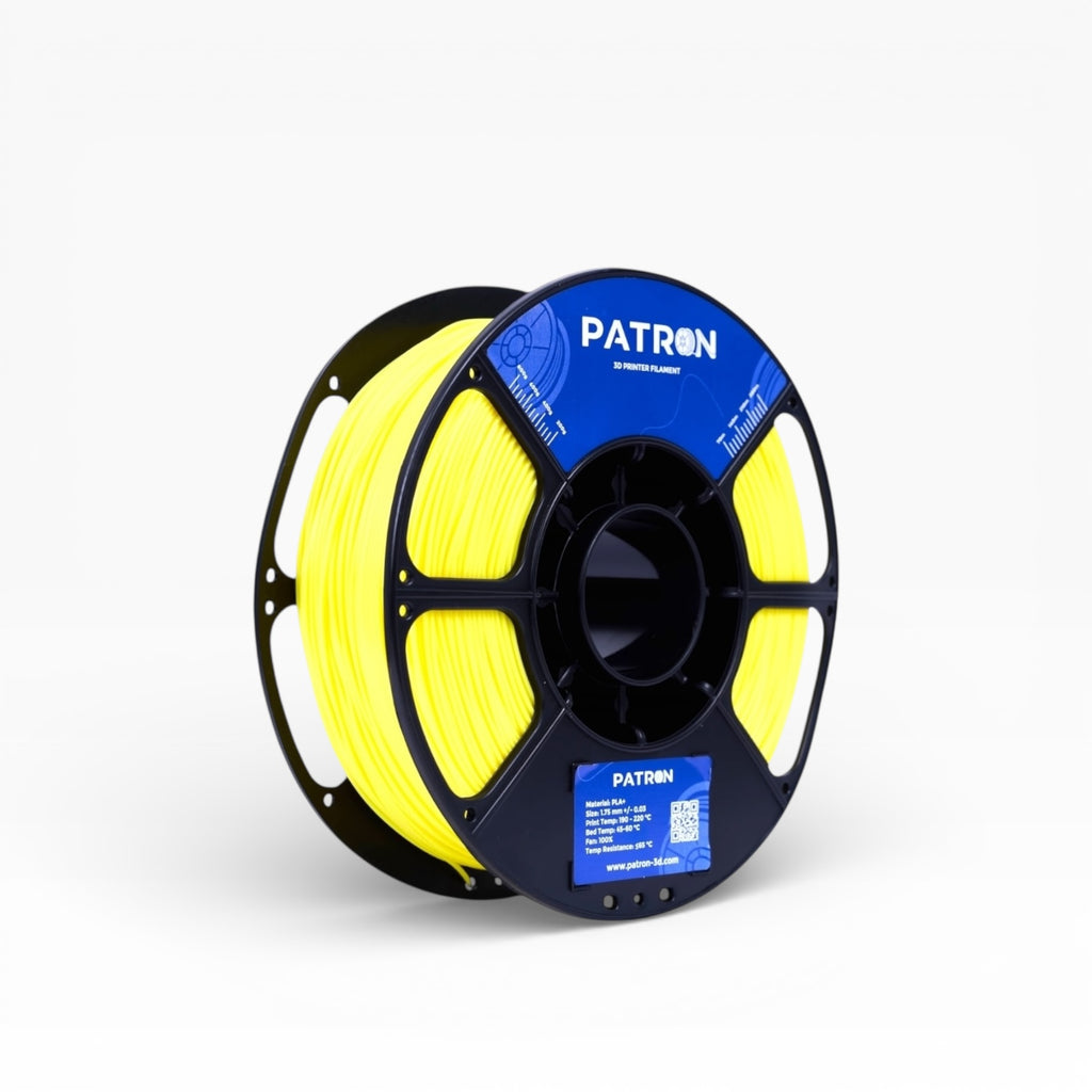 Yellow PLA+ filament spool from My Store, showcasing vibrant yellow 3D printing filament for versatile crafting projects.
